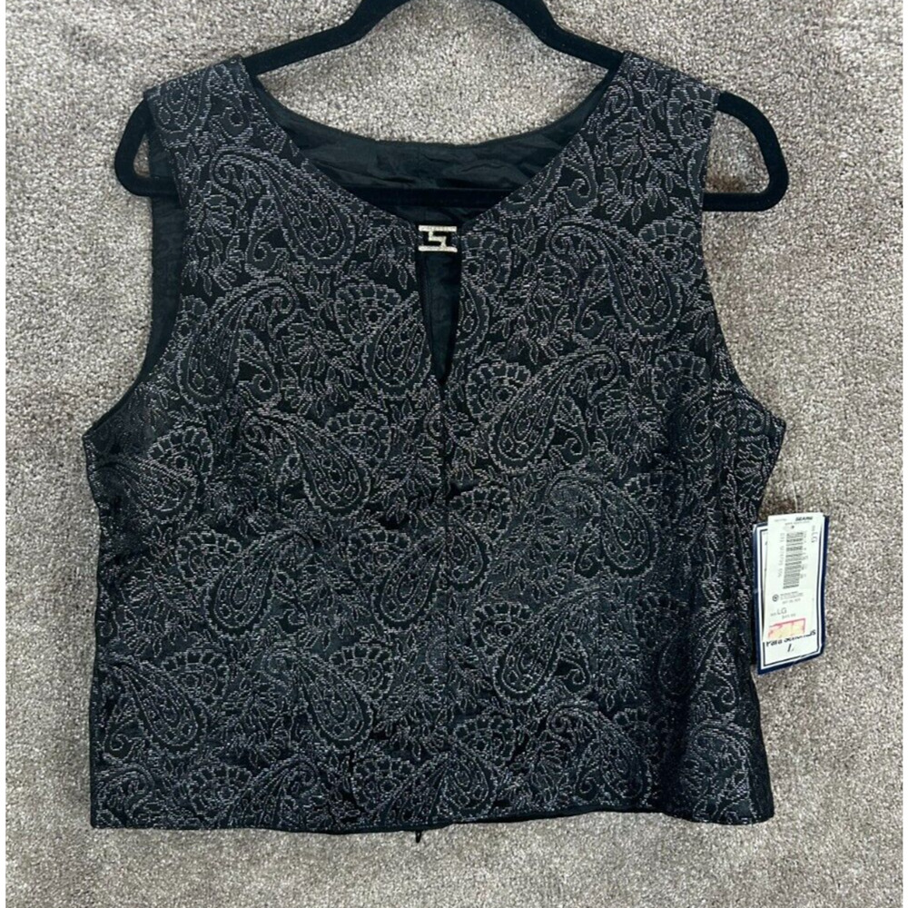 Vintage Another Thyme Vest Womens Large Black Floral Metallic Back Zip Party NWT